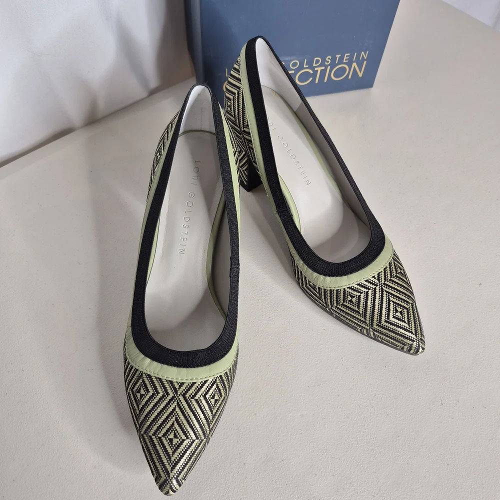 Lori Goldstein Collection LI-Yarden Raffia Block Heel Pumps - Size 7.5